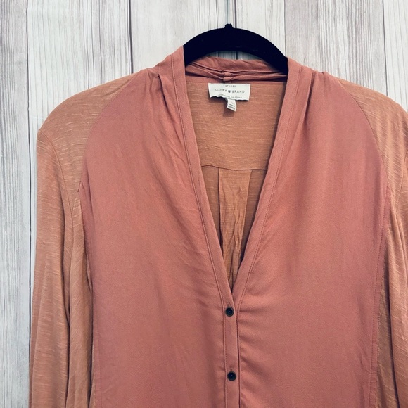 Lucky Brand Dusty Rose Pink Button Down Top Shirt Size Small S - Picture 2 of 6